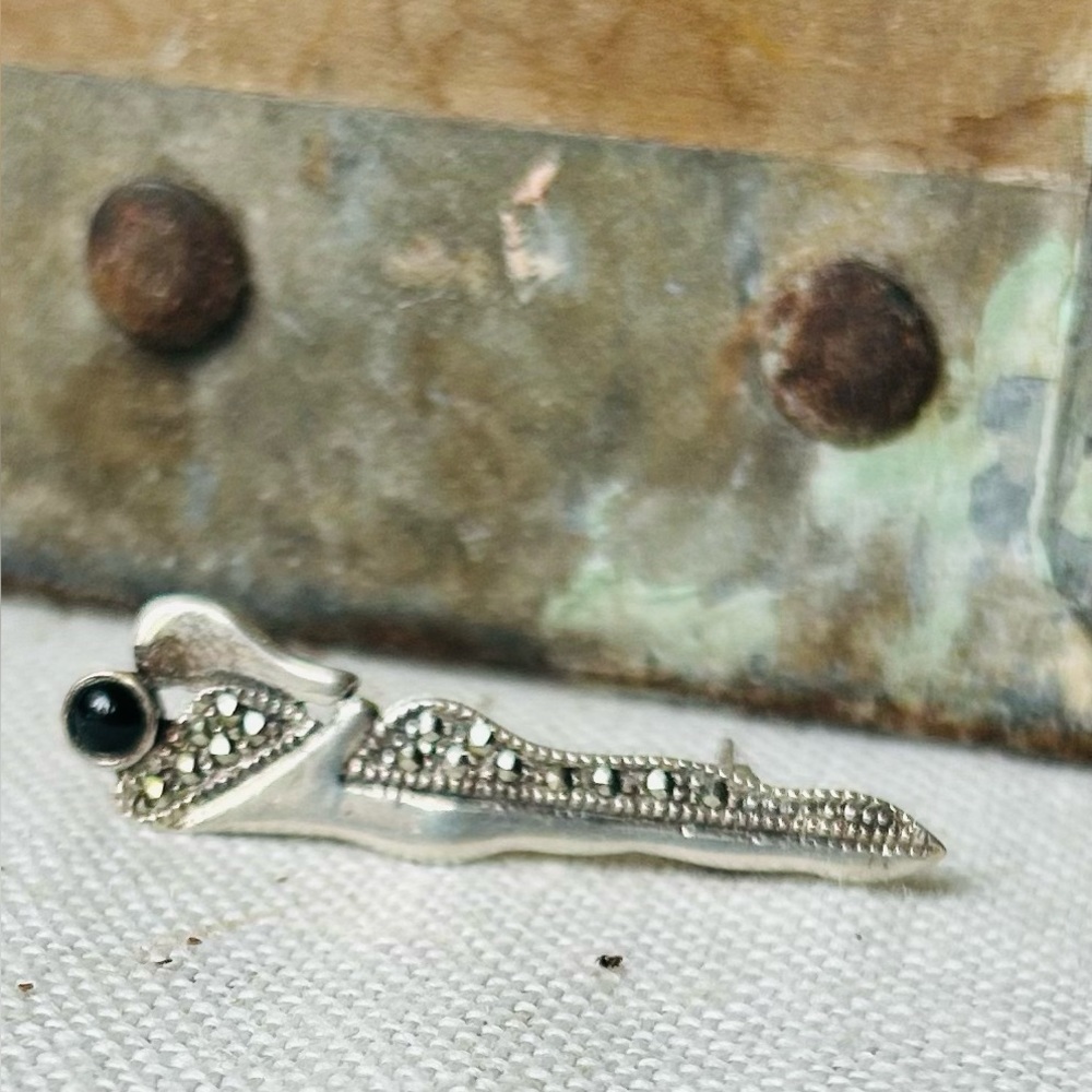 Art Deco Sterling and Onyx Pin